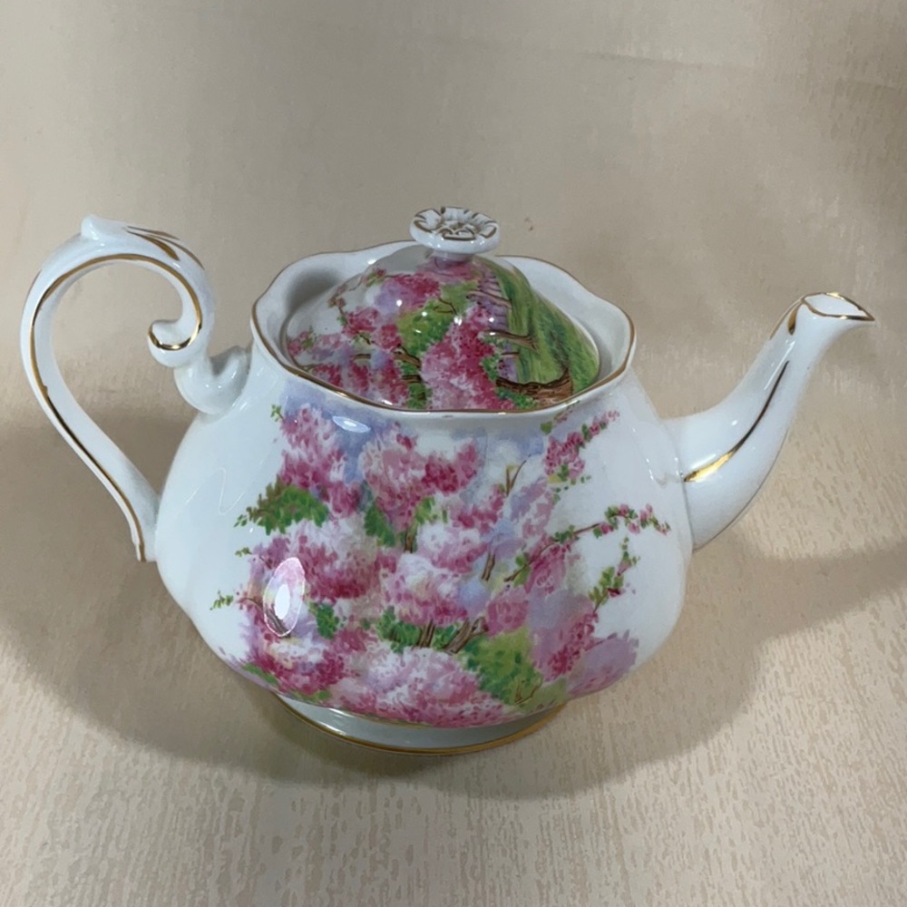 Royal Albert Blossom Time Teapot with Green and Pink Accents